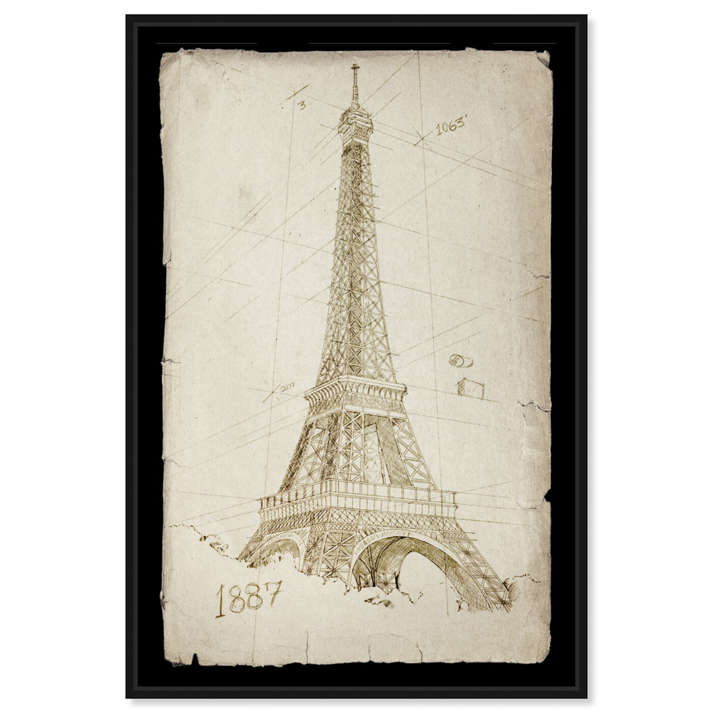 Front view of Eiffel Tower 1887 featuring architecture and buildings and european buildings art.
