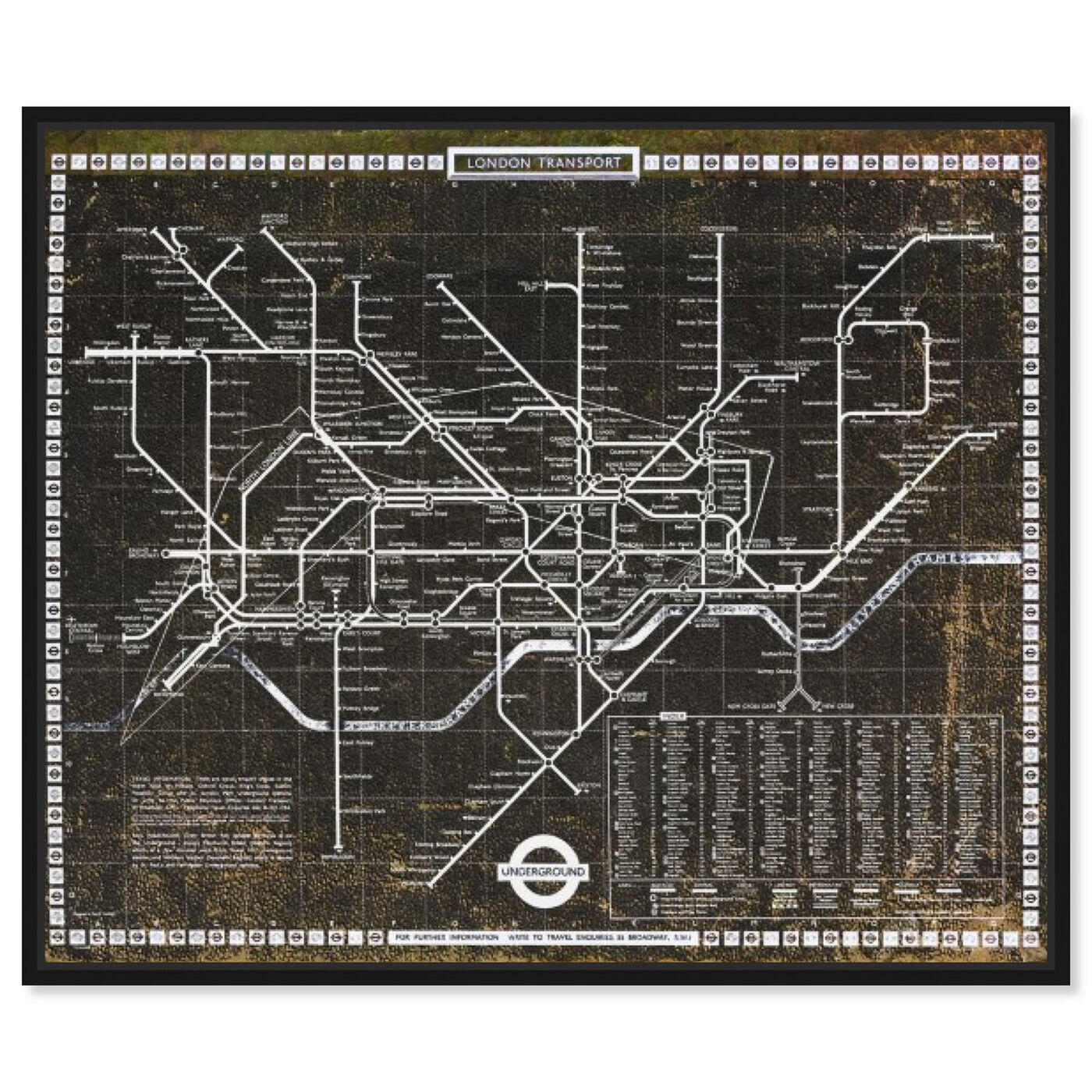 Front view of London Tube 1972 featuring maps and flags and european cities flags art.