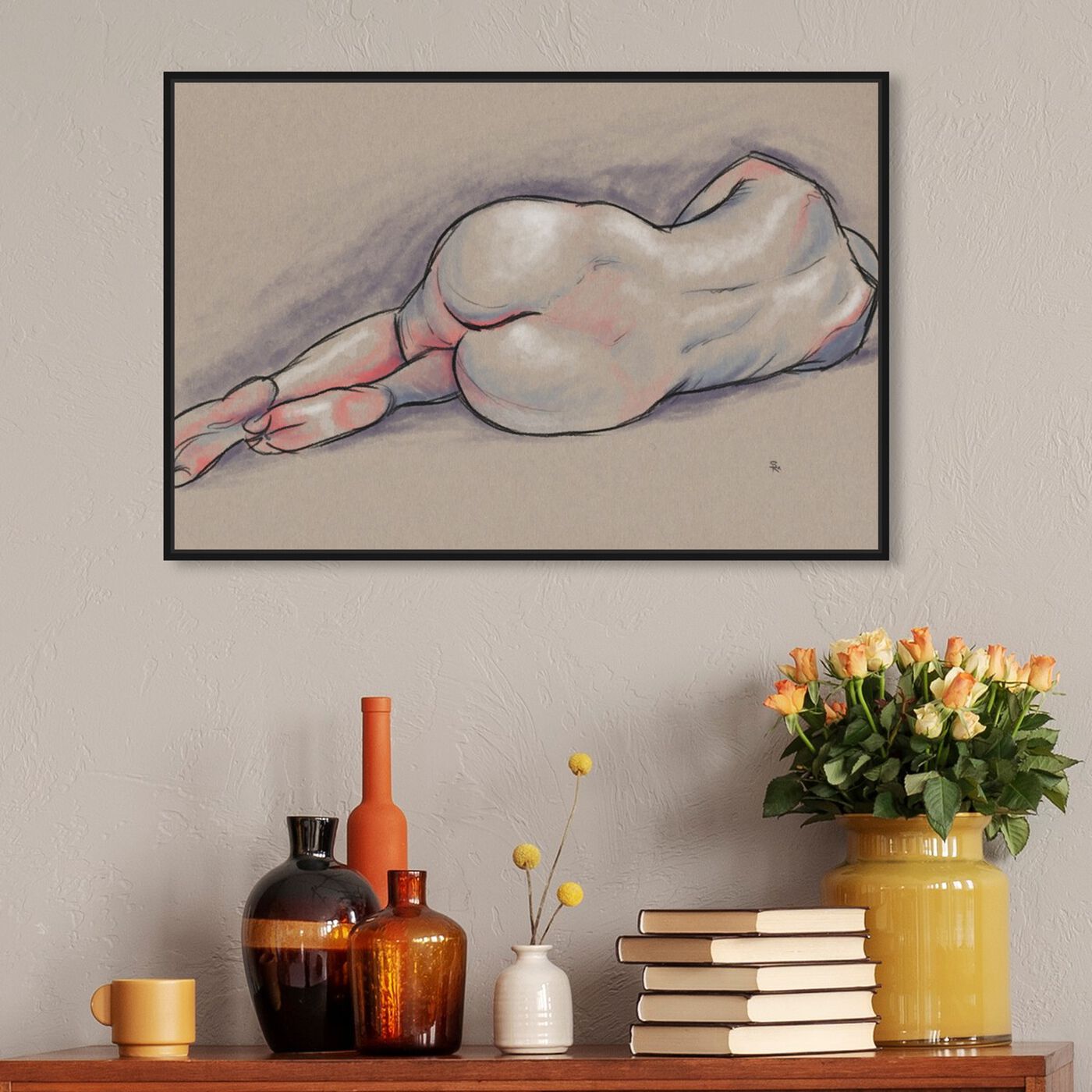 Hanging view of Nude in Pastels II featuring people and portraits and nudes art.