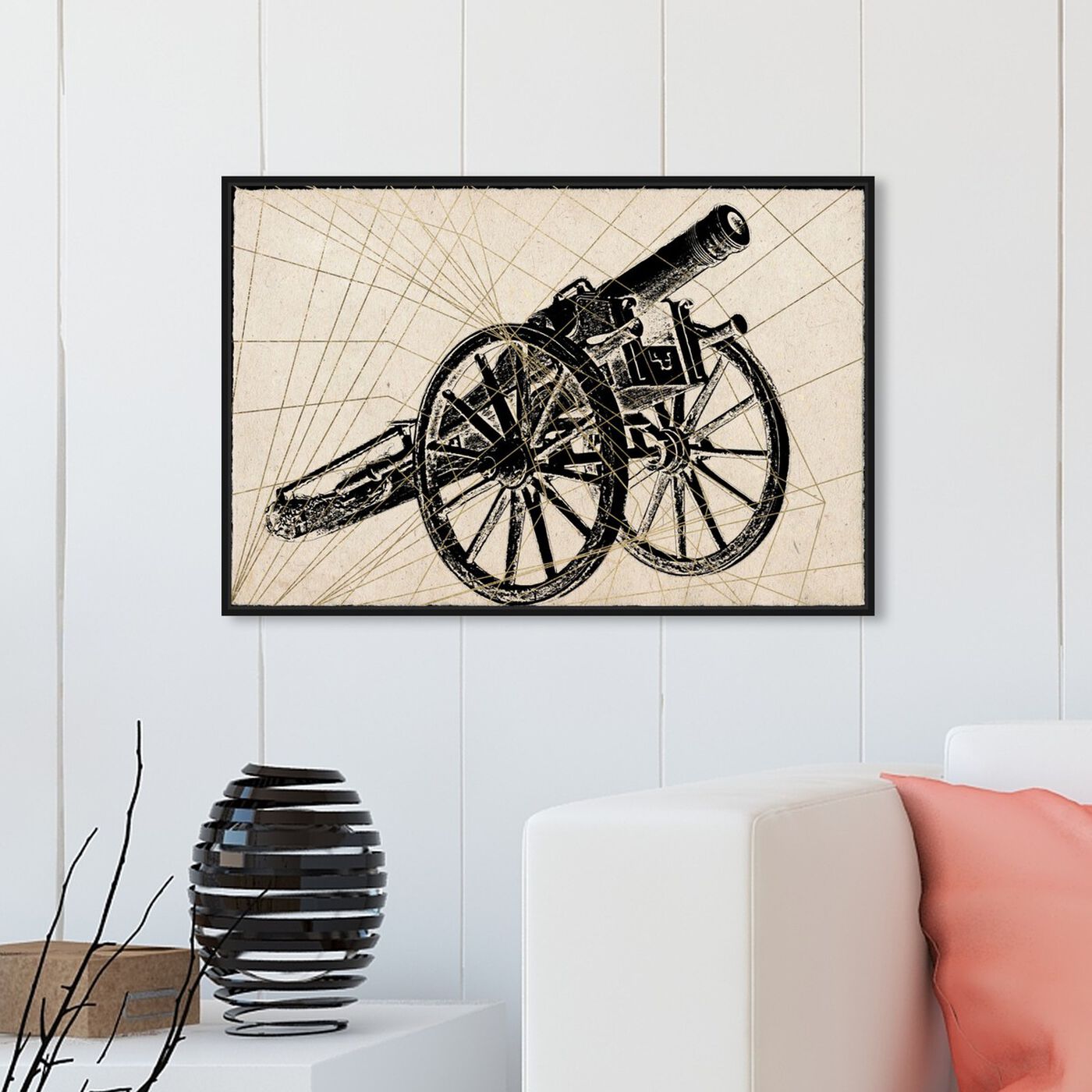 Hanging view of Cannon Print featuring symbols and objects and nautical terms art.