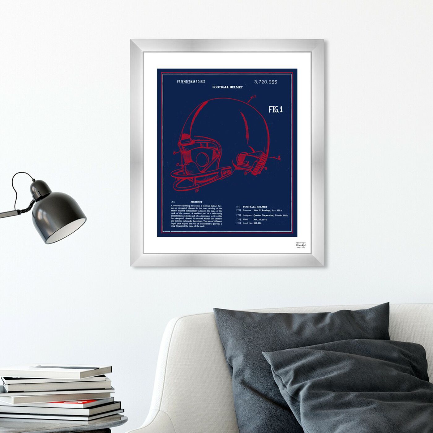 Hanging view of Football Helmet 1973 - Red White Blue featuring sports and teams and football art.