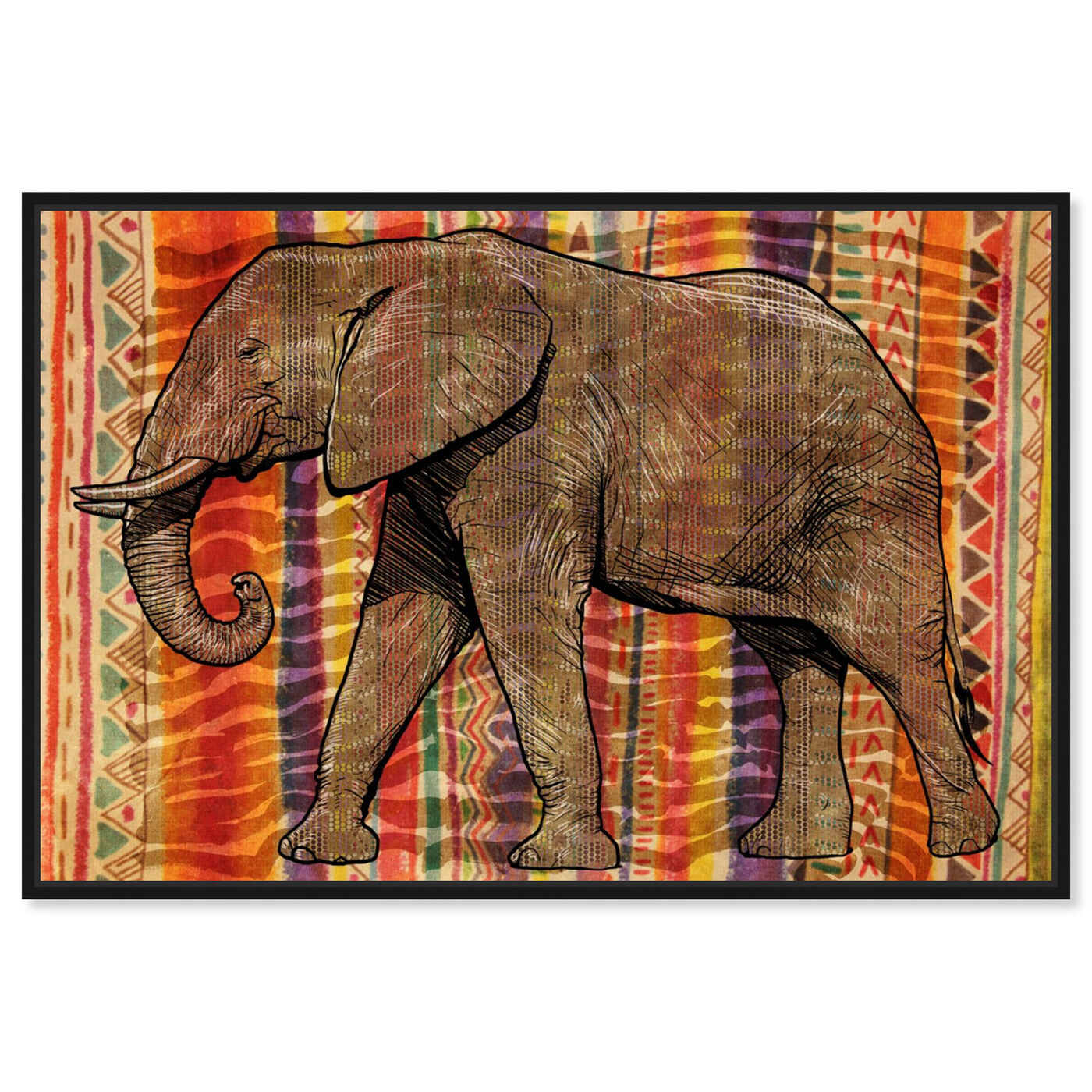 Front view of Tribal Elephant featuring animals and zoo and wild animals art.