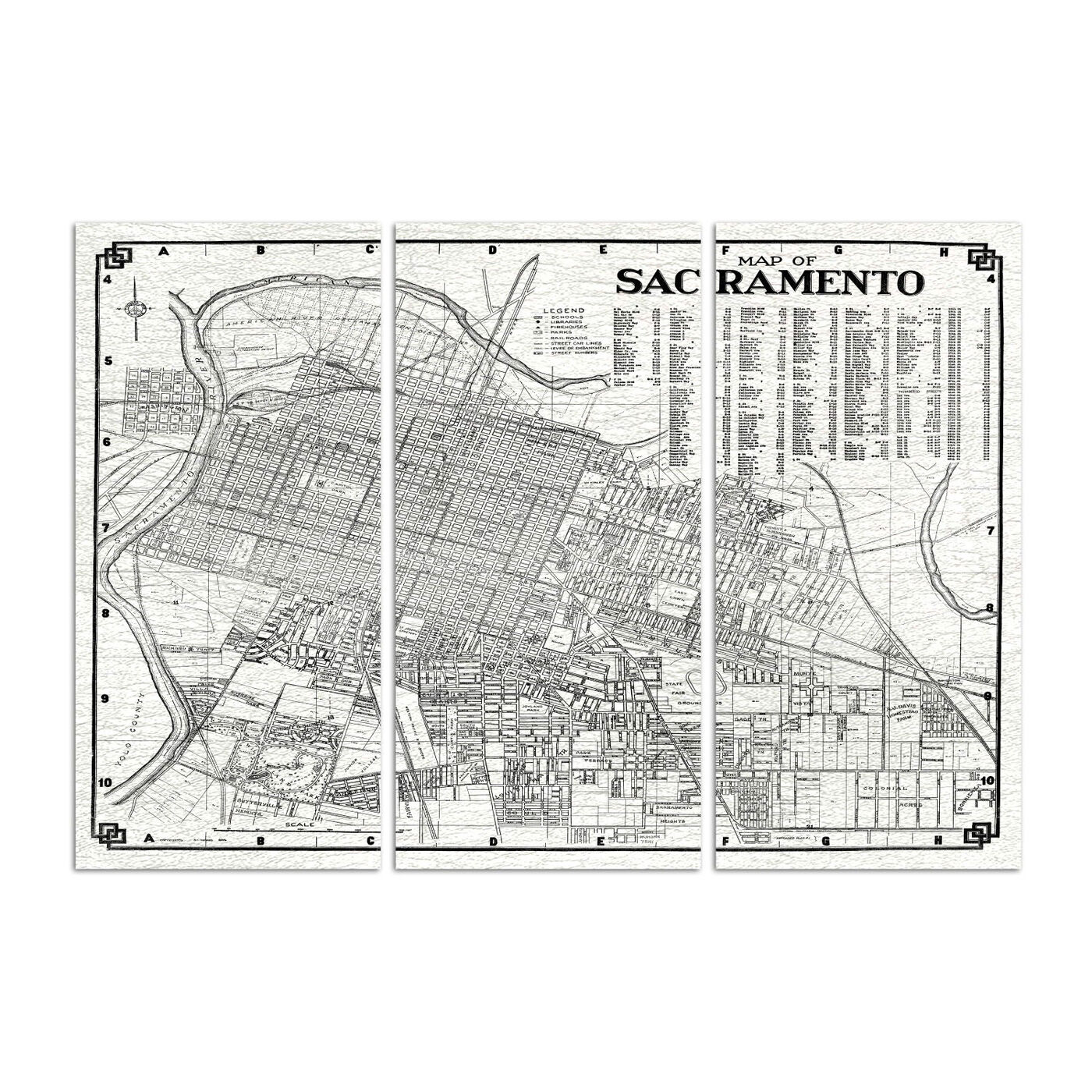 Map of Sacramento 1938 Triptych