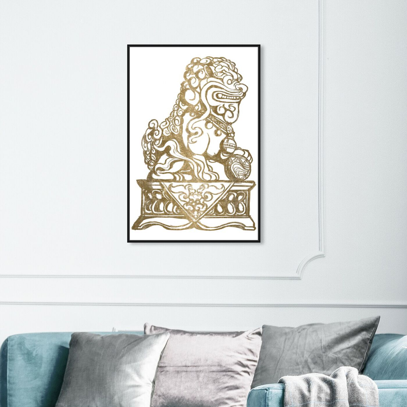 Hanging view of Foo Dog Gold II featuring symbols and objects and symbols art.