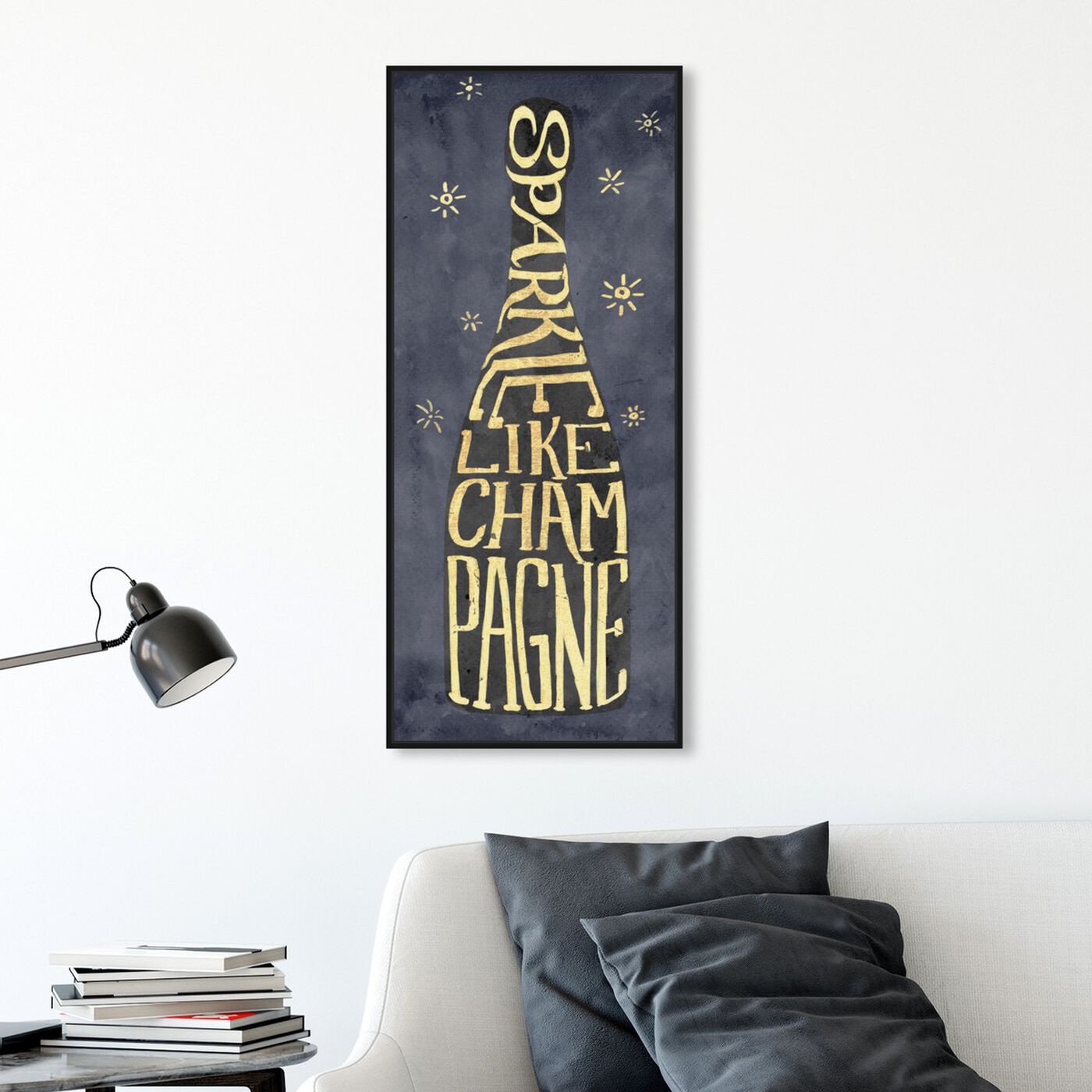 Hanging view of Sparkle Like Champagne featuring drinks and spirits and champagne art.