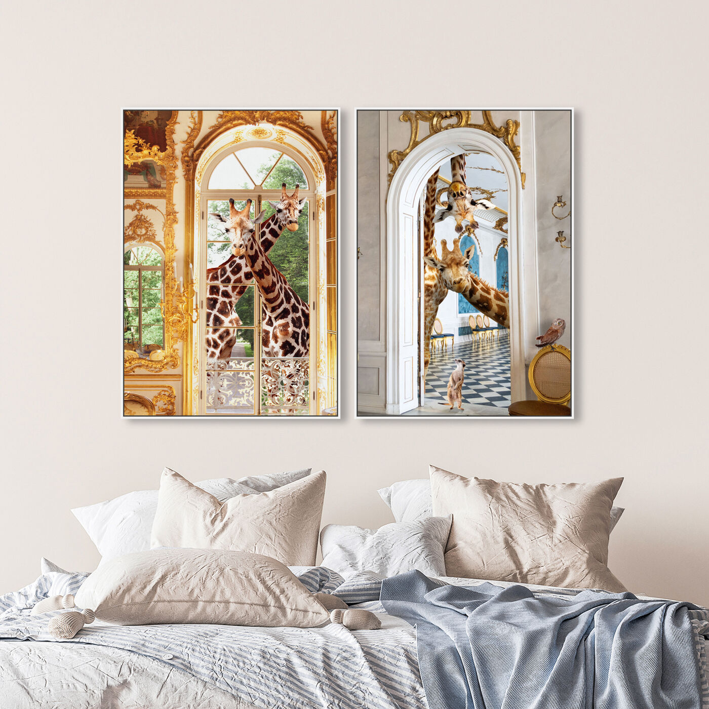 Hanging view of Royal Giraffes Set featuring animals and zoo and wild animals art.