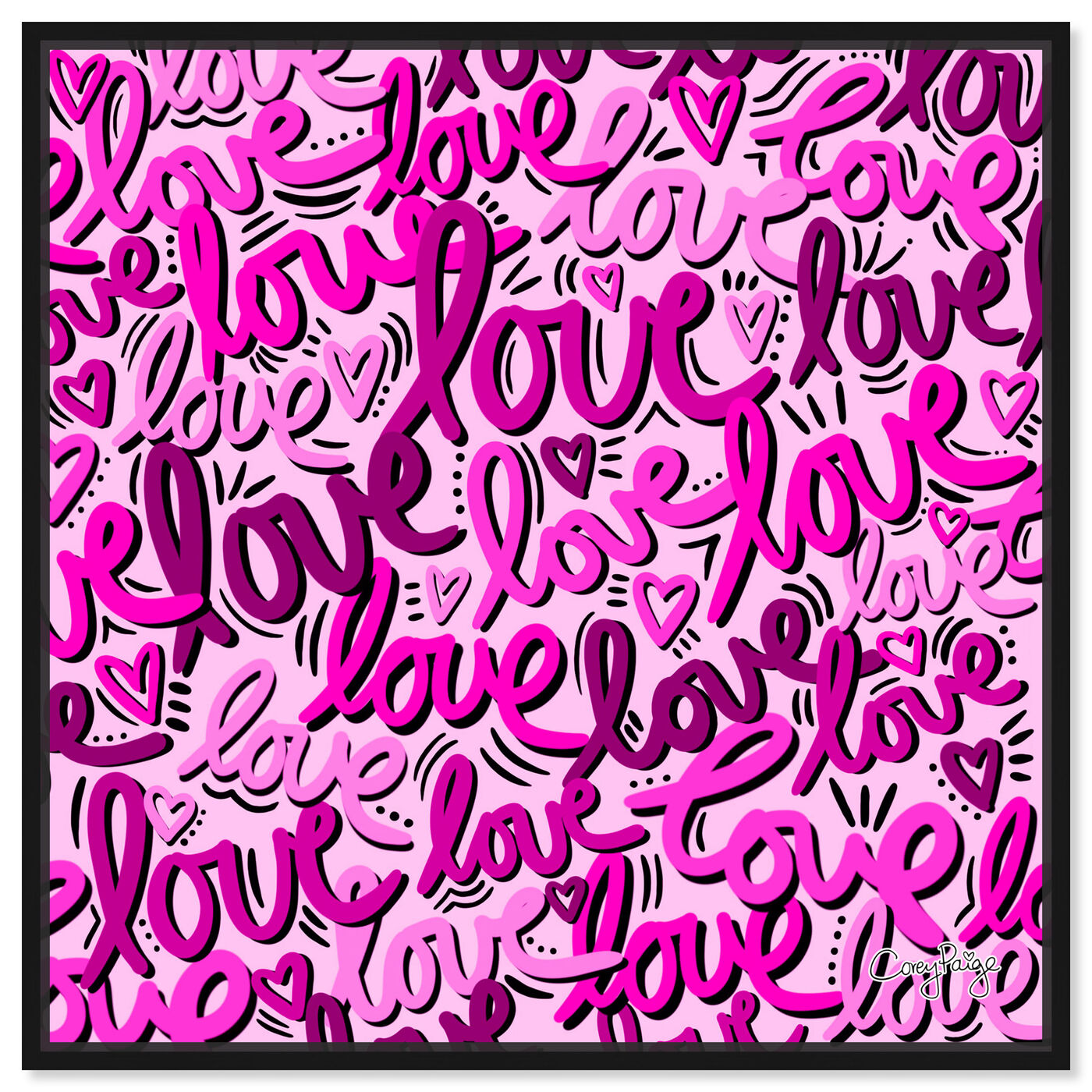 Front view of Corey Paige - Pink Script Love featuring typography and quotes and love quotes and sayings art.
