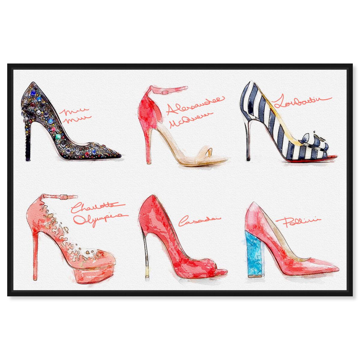 Women Leather Heels Shoes Fashion Illustration Art Print 
