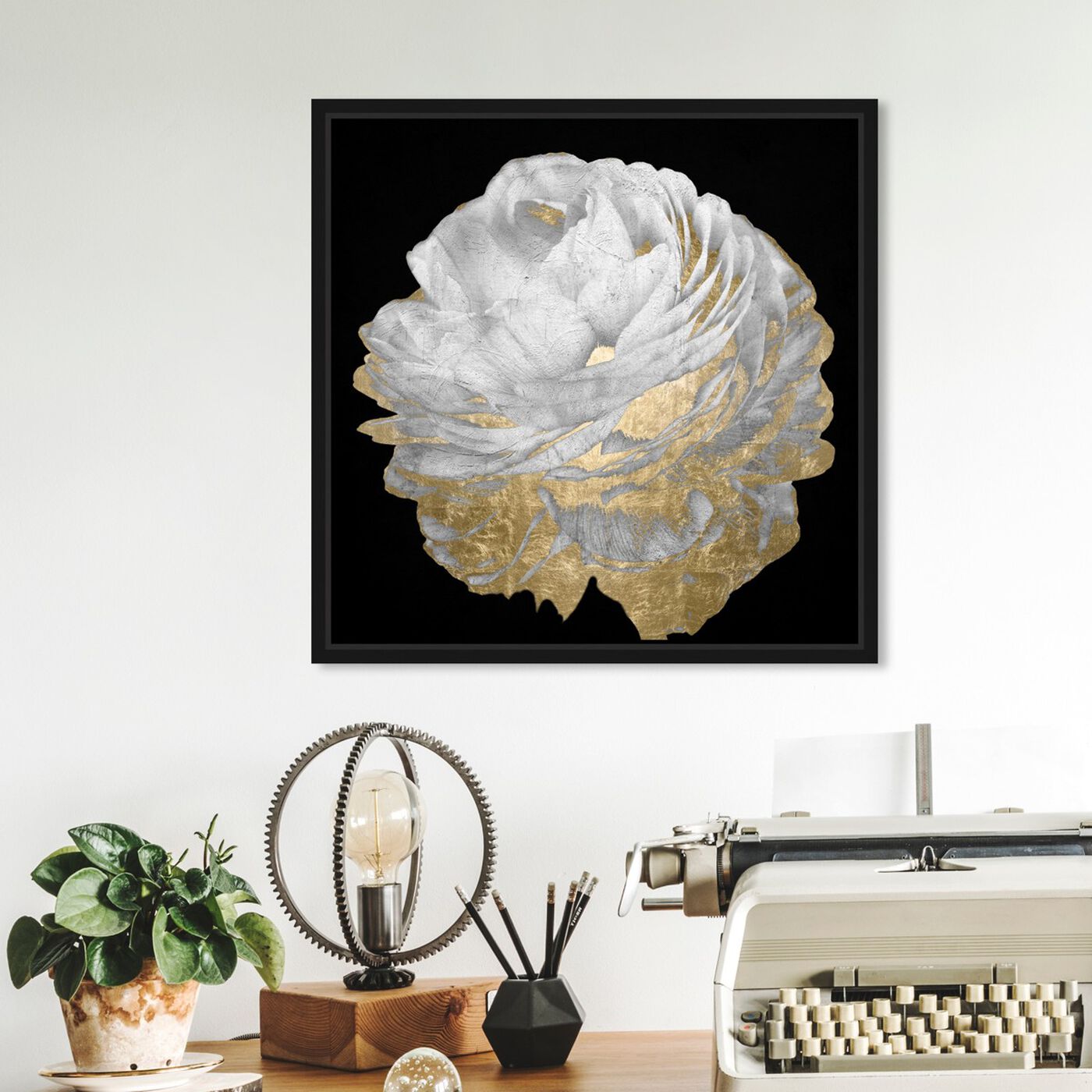 Hanging view of Gold and Light Floral featuring floral and botanical and florals art.