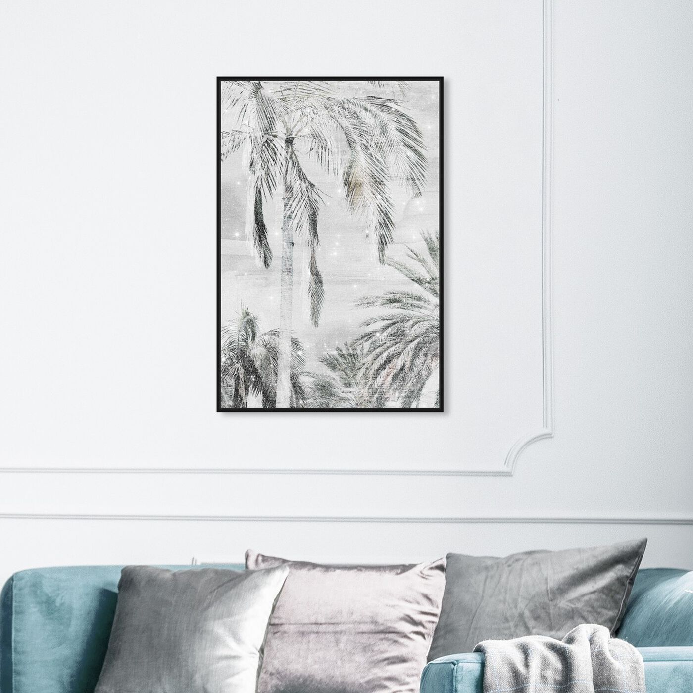 Hanging view of Palm Trees Neutral Sparkle featuring floral and botanical and trees art.