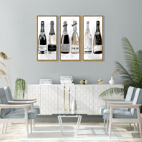 Fashion Champagne Galore Day TRIPTYCH - With hand-applied Shimmer diamond dust