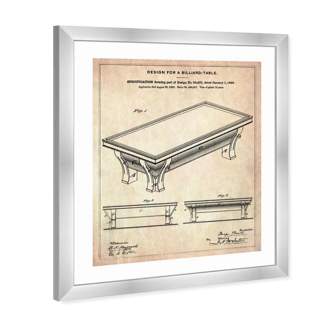 Angled view of Design for a Billiard-Table 1895 featuring entertainment and hobbies and billiards art.