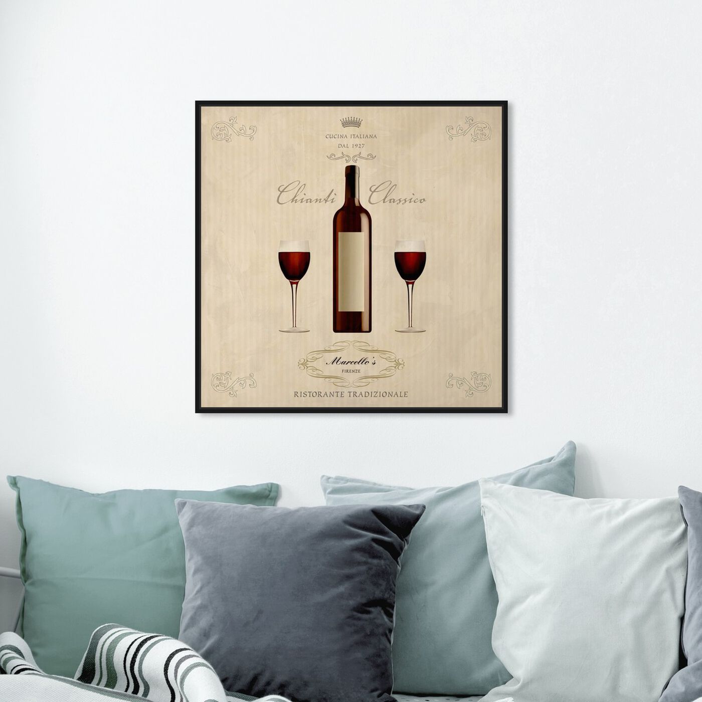 Hanging view of SAI - Chianti Classico featuring drinks and spirits and wine art.