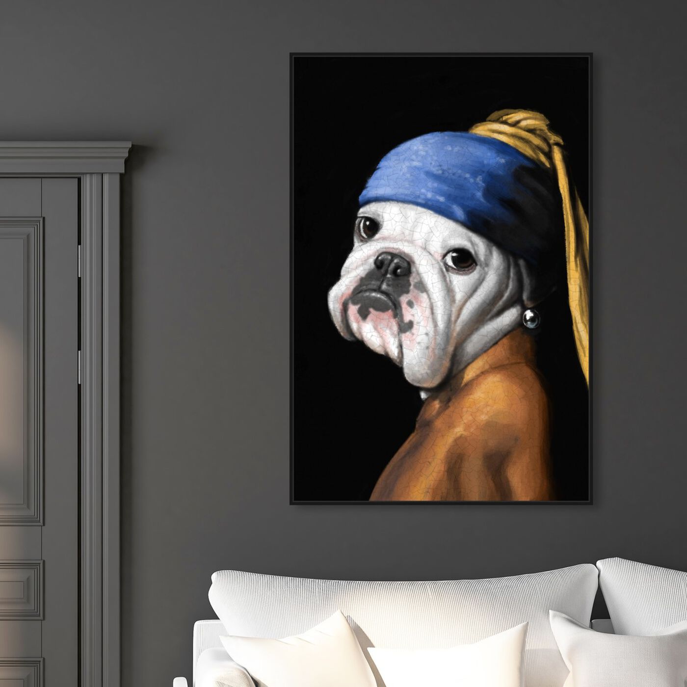Hanging view of Dog With the Pearl Earring featuring classic and figurative and classic art.