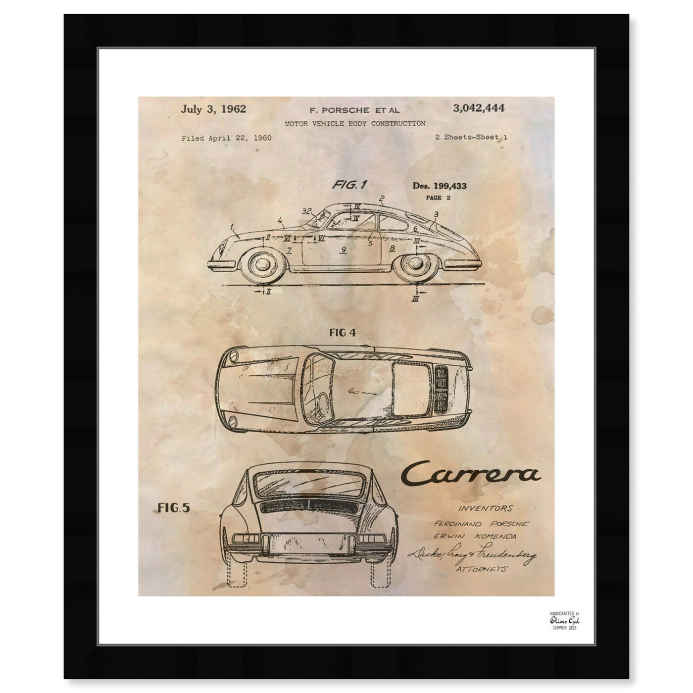 Front view of Carrera Porsche 1962 - Cream featuring transportation and automobiles art.