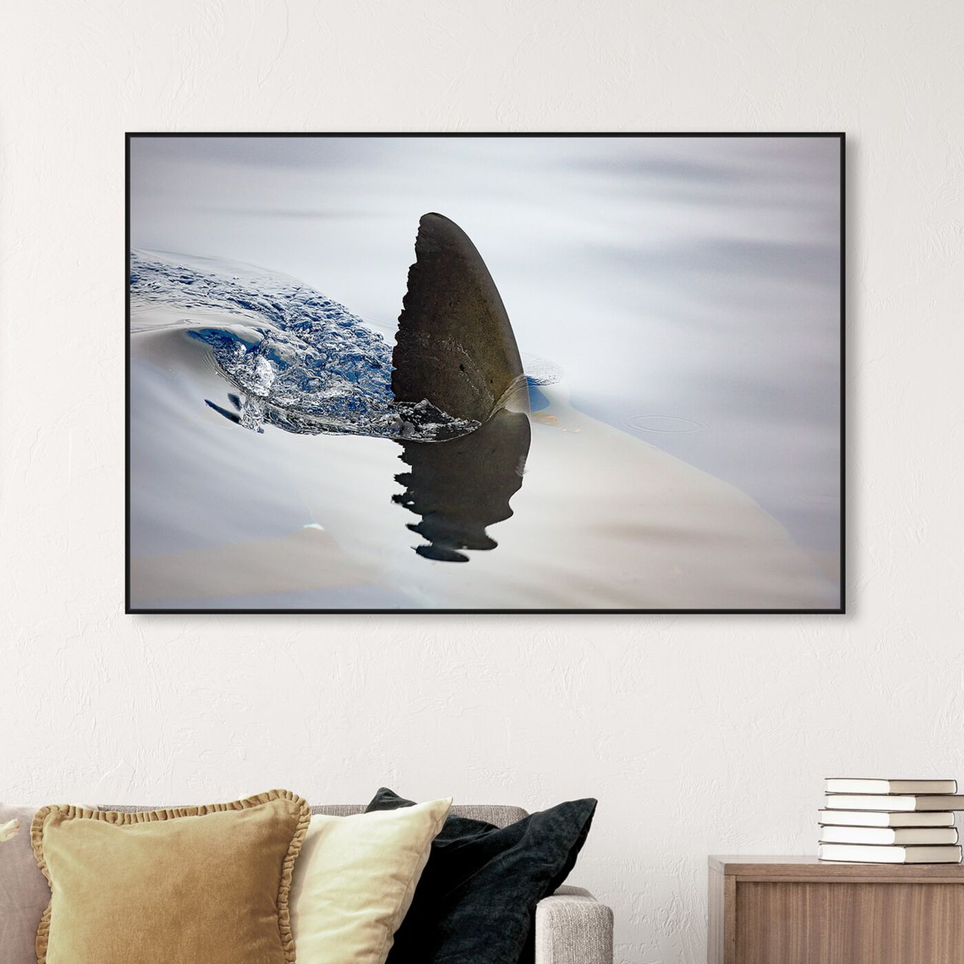 Hanging view of Great White Fin by David Fleetham featuring nautical and coastal and marine life art.