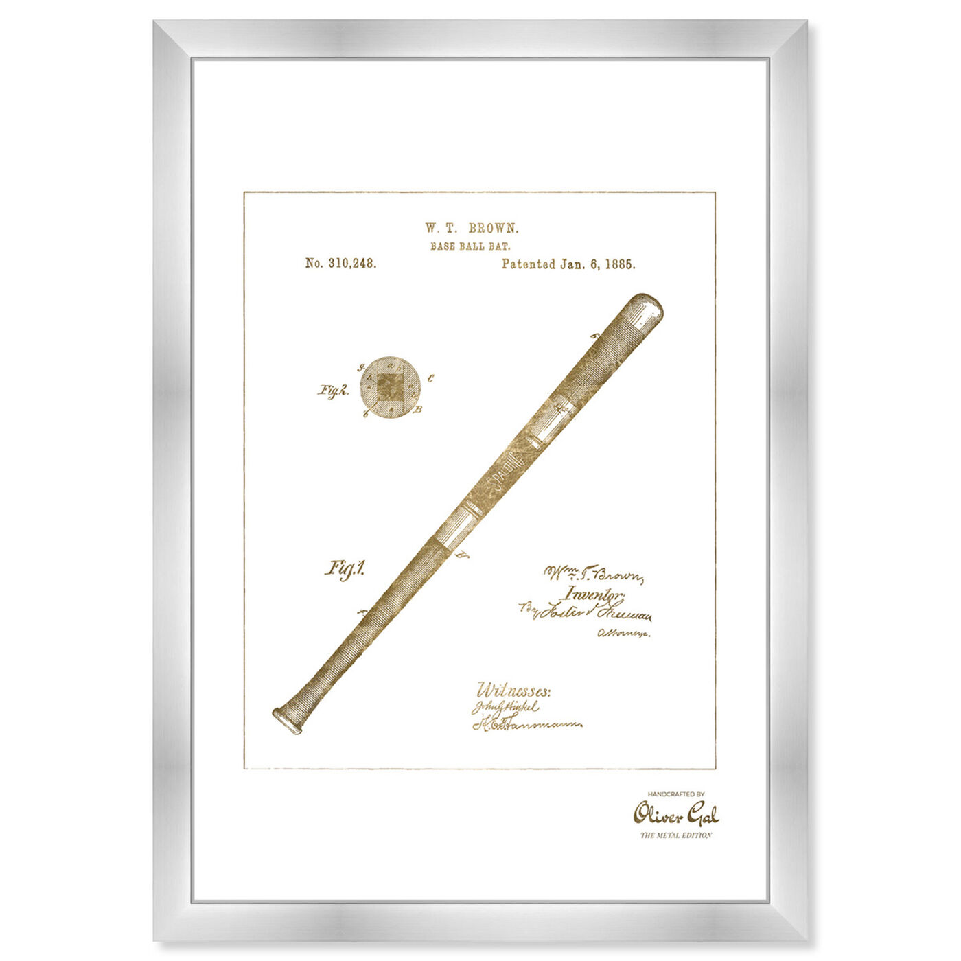 Front view of Baseball Bat1885 Gold - light blue featuring sports and teams and baseball art.