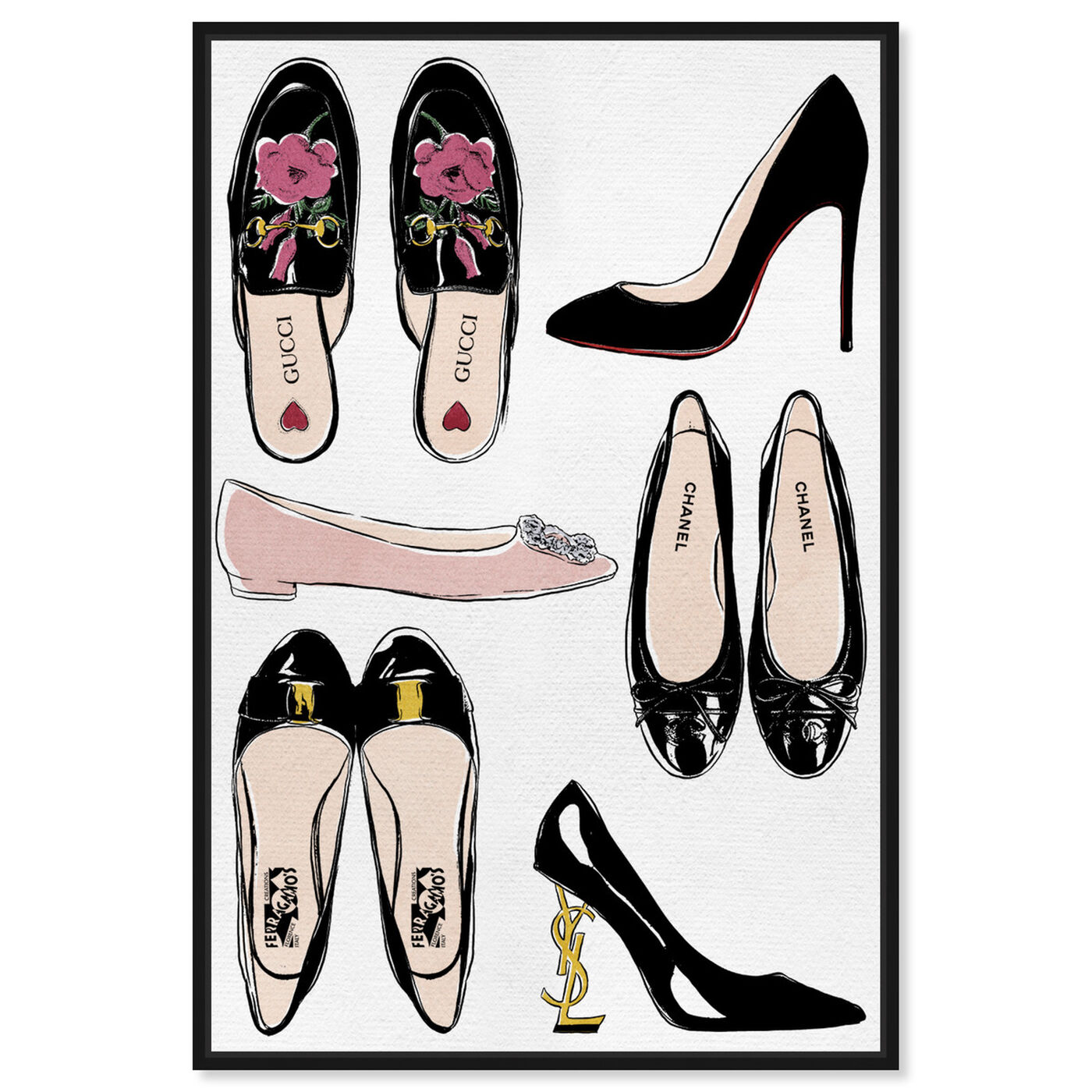 Front view of My Luxe Shoe Collection featuring fashion and glam and shoes art.