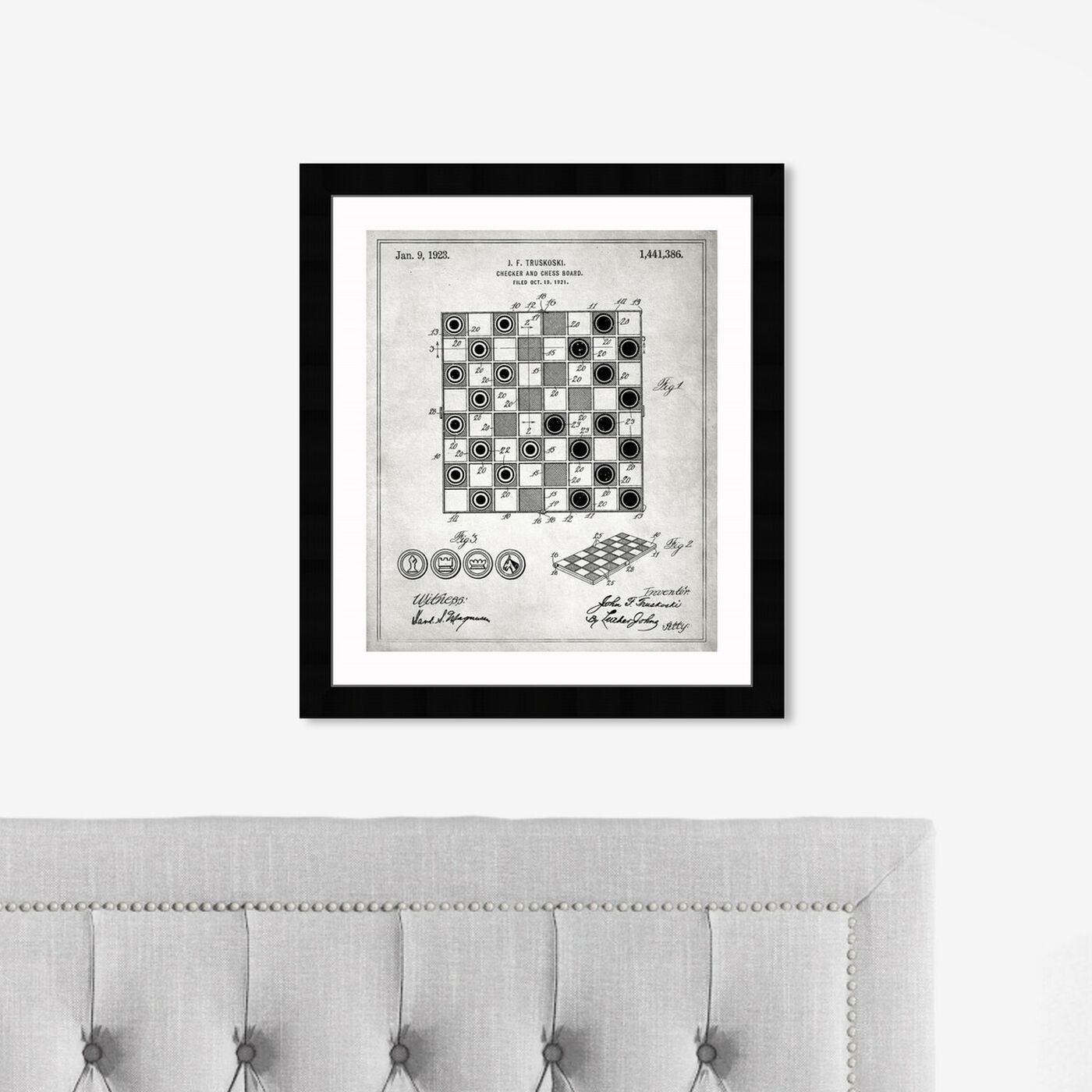 Hanging view of Checker And Chess Board 1923 featuring entertainment and hobbies and board games art.