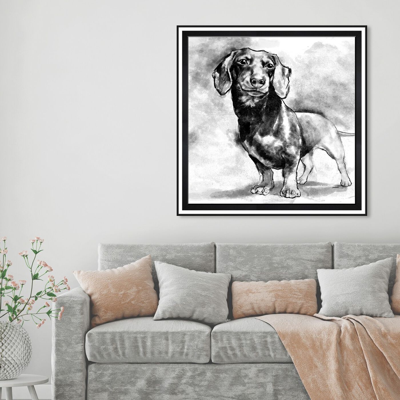 Hanging view of Dachshund featuring animals and dogs and puppies art.