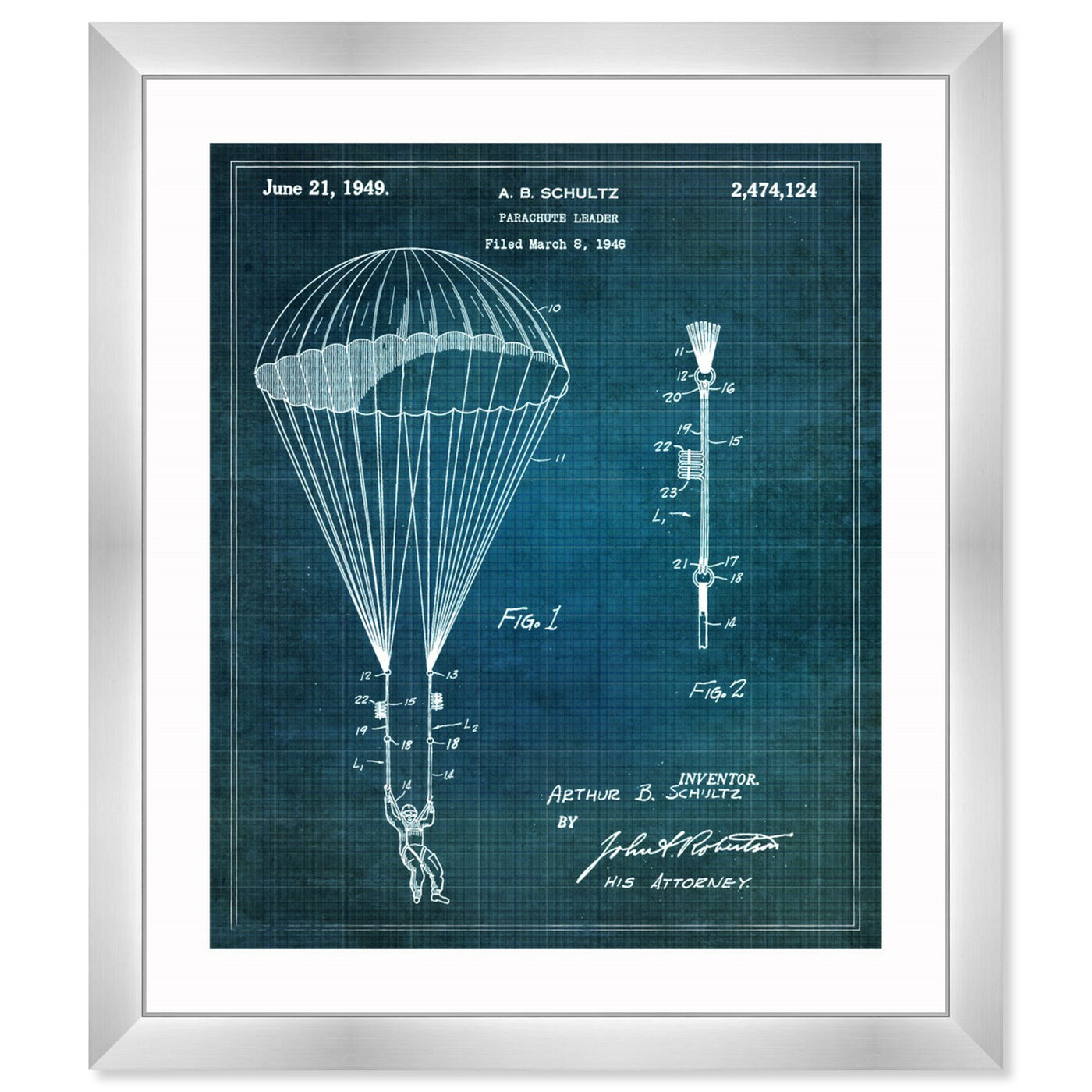 Front view of Parachute Leader 1949 featuring transportation and air transportation art.