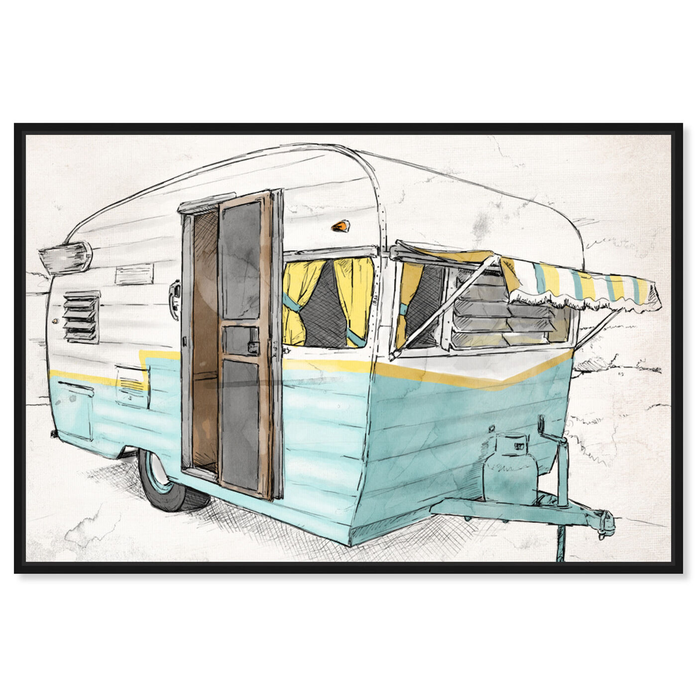 Front view of Turquoise Camper featuring entertainment and hobbies and camping art.