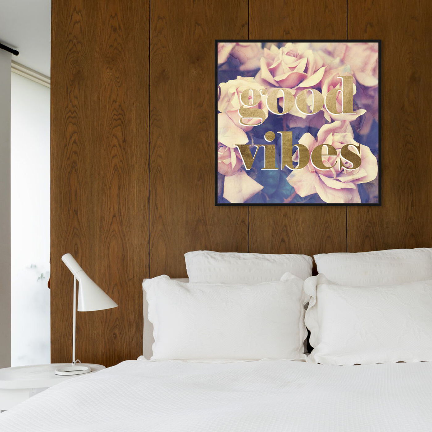 Hanging view of Good Vibes Roses featuring typography and quotes and inspirational quotes and sayings art.