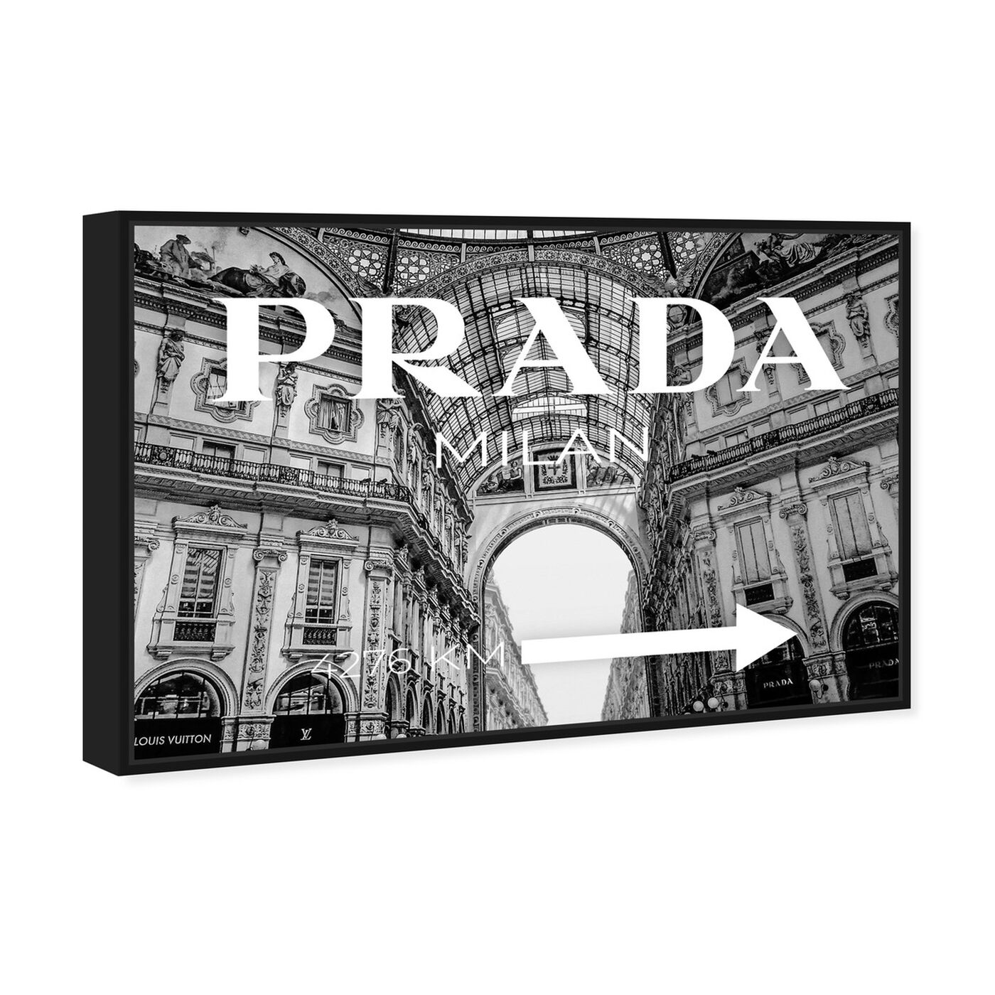 Angled view of Milan Galleria Roadsign Noir featuring fashion and glam and road signs art.