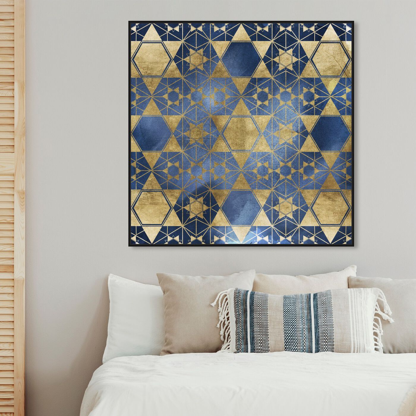 Hanging view of Golden Blue Star Decorative featuring abstract and patterns art.