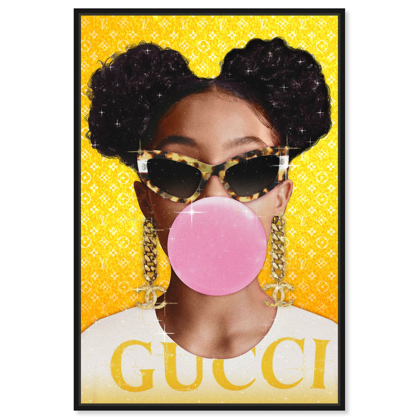 Front view of Haute Pineapple Bubblegum featuring fashion and glam and portraits art.