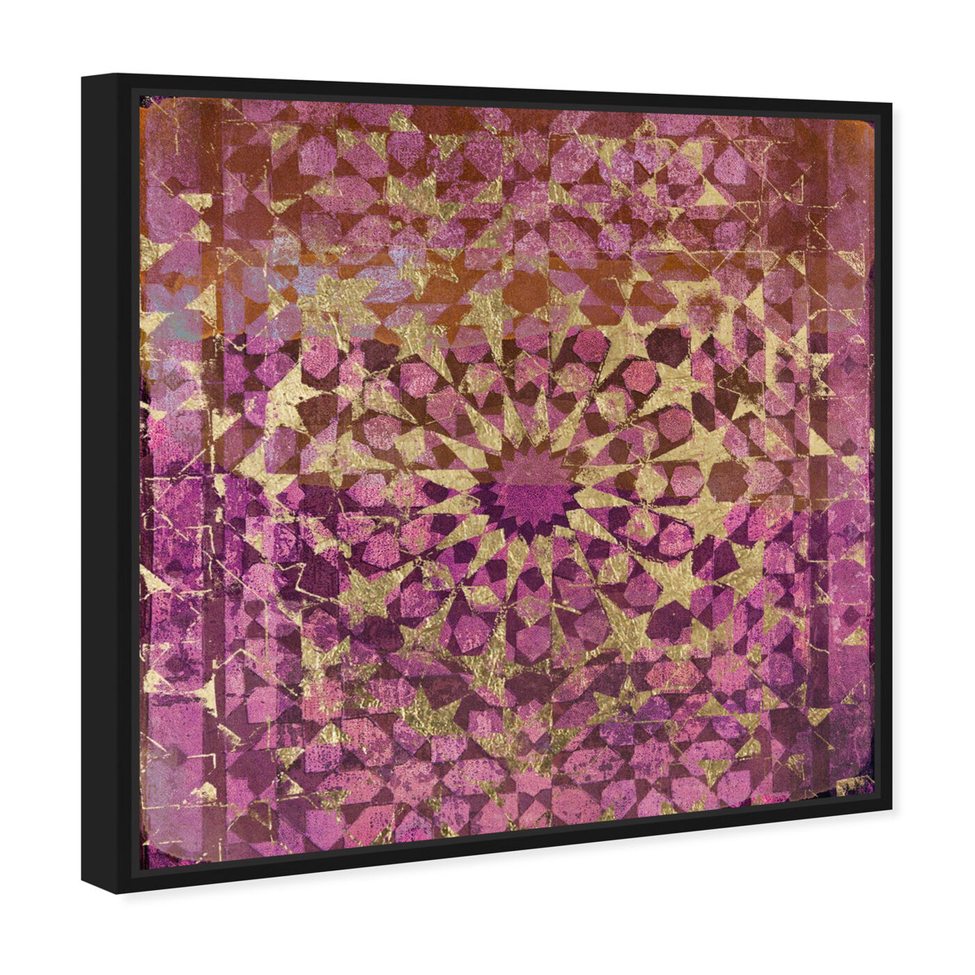 Angled view of Wine Veranda in Gold featuring abstract and patterns art.
