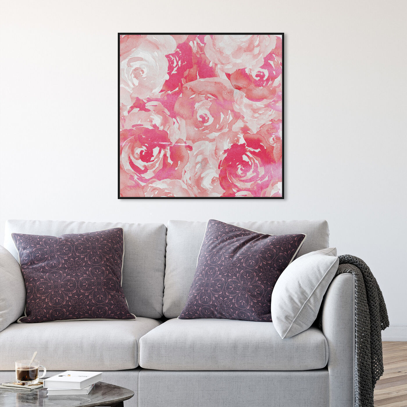 Hanging view of Pink Roses featuring floral and botanical and florals art.