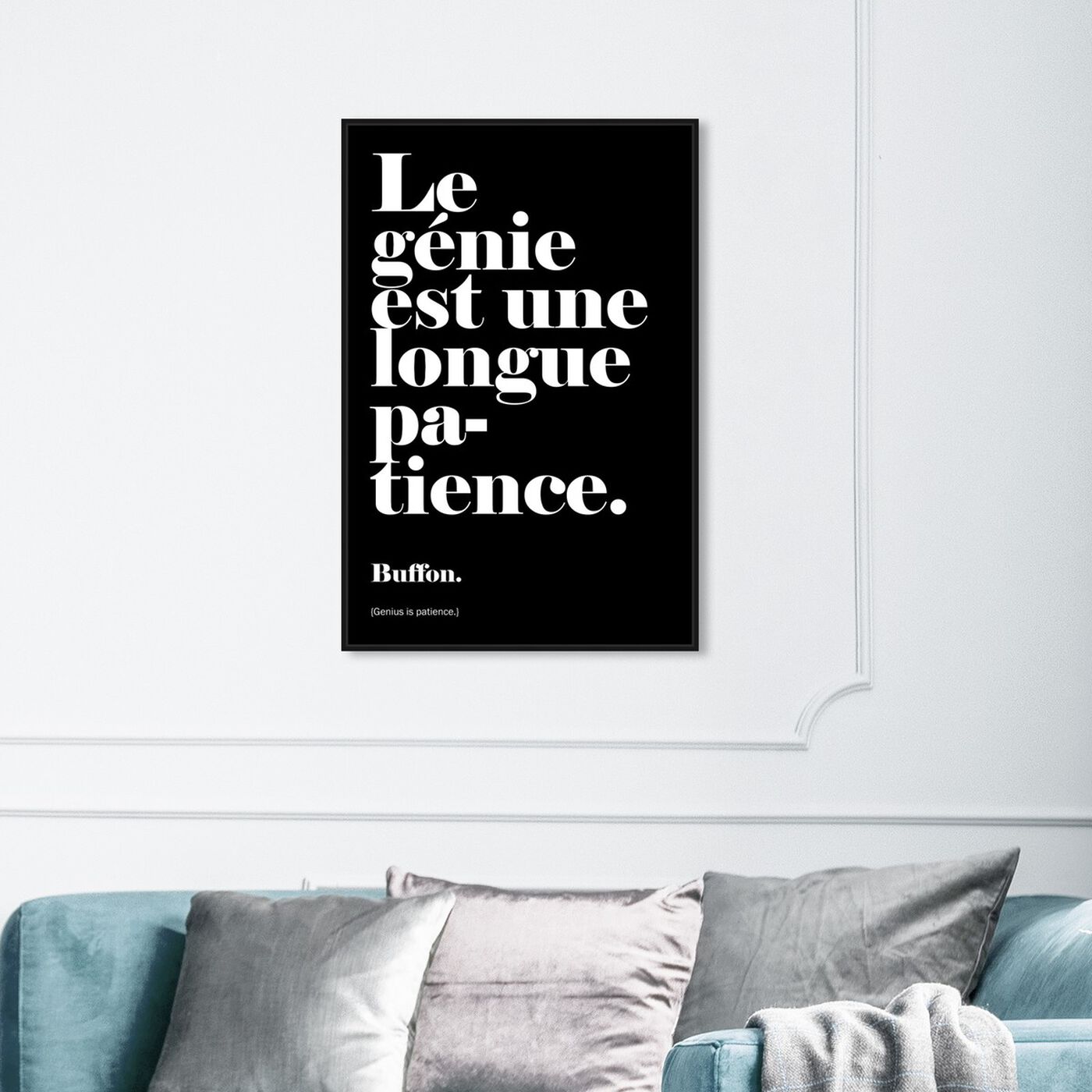 Hanging view of Genius is Patience featuring typography and quotes and inspirational quotes and sayings art.