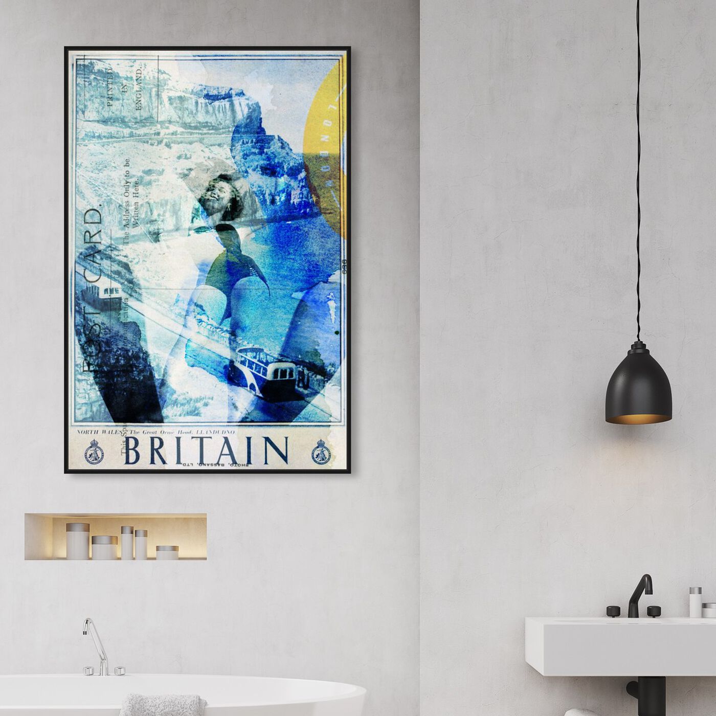 Hanging view of Britain featuring advertising and posters art.