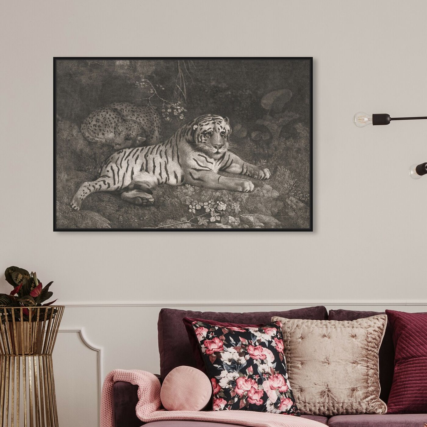 Hanging view of G Stubbs - A Tiger Sleeping and a Leopard 1788 featuring animals and felines art.