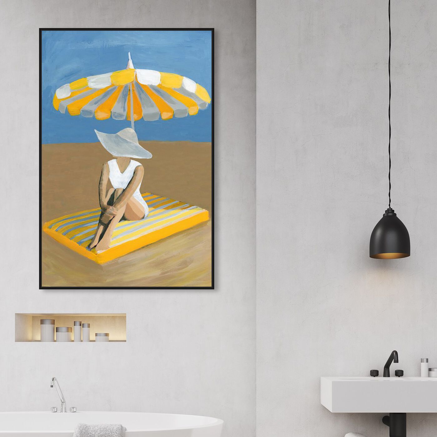 Hanging view of Yellow Umbrella featuring fashion and glam and swimsuit art.