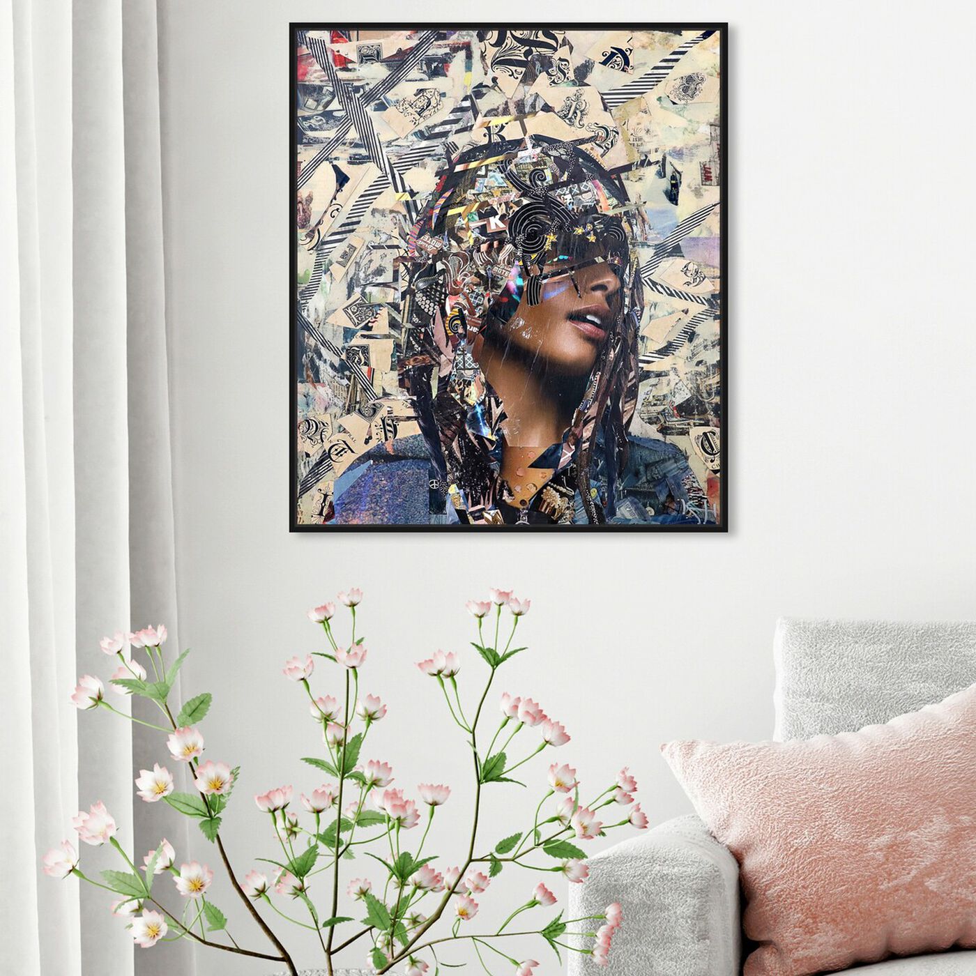 Hanging view of Katy Hirschfeld - Denim Classic Print featuring fashion and glam and portraits art.