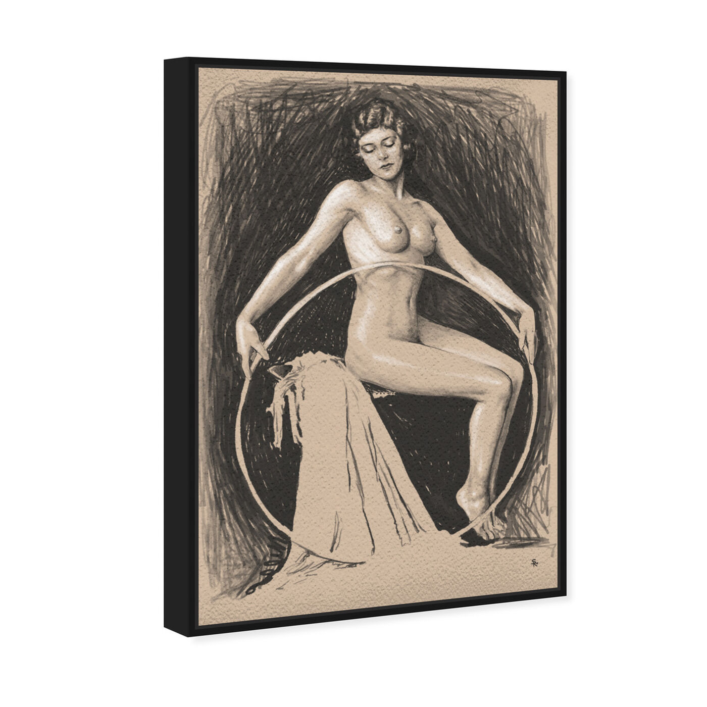 Angled view of Nude Woman with Hoop featuring classic and figurative and nudes art.