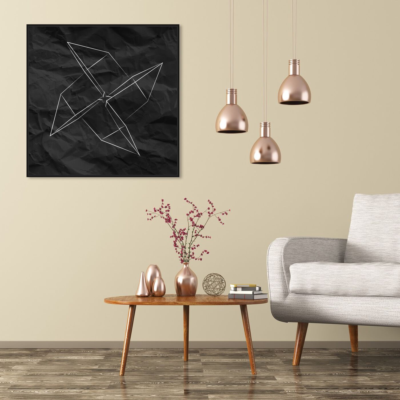 Hanging view of Origami Moulin featuring abstract and geometric art.