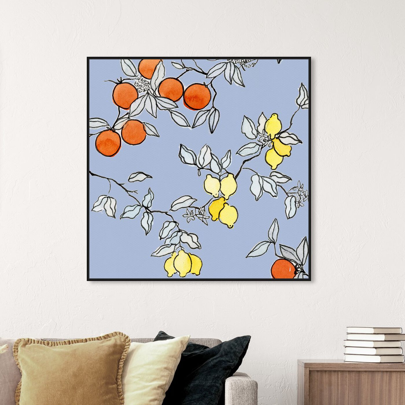 Hanging view of Lemon tree featuring food and cuisine and fruits art.