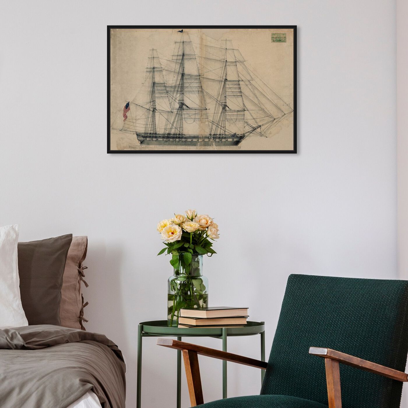 Hanging view of USS Constitution Sail Plan 1817 featuring nautical and coastal and nautical watercrafts art.