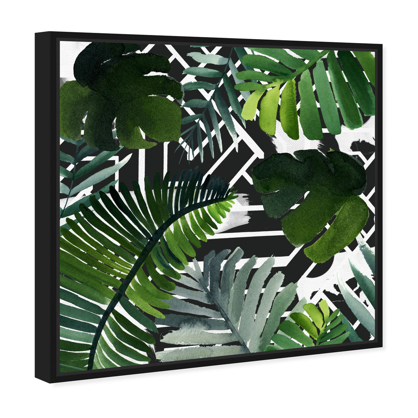 Angled view of Introspect Palm Leaves Black featuring floral and botanical and botanicals art.