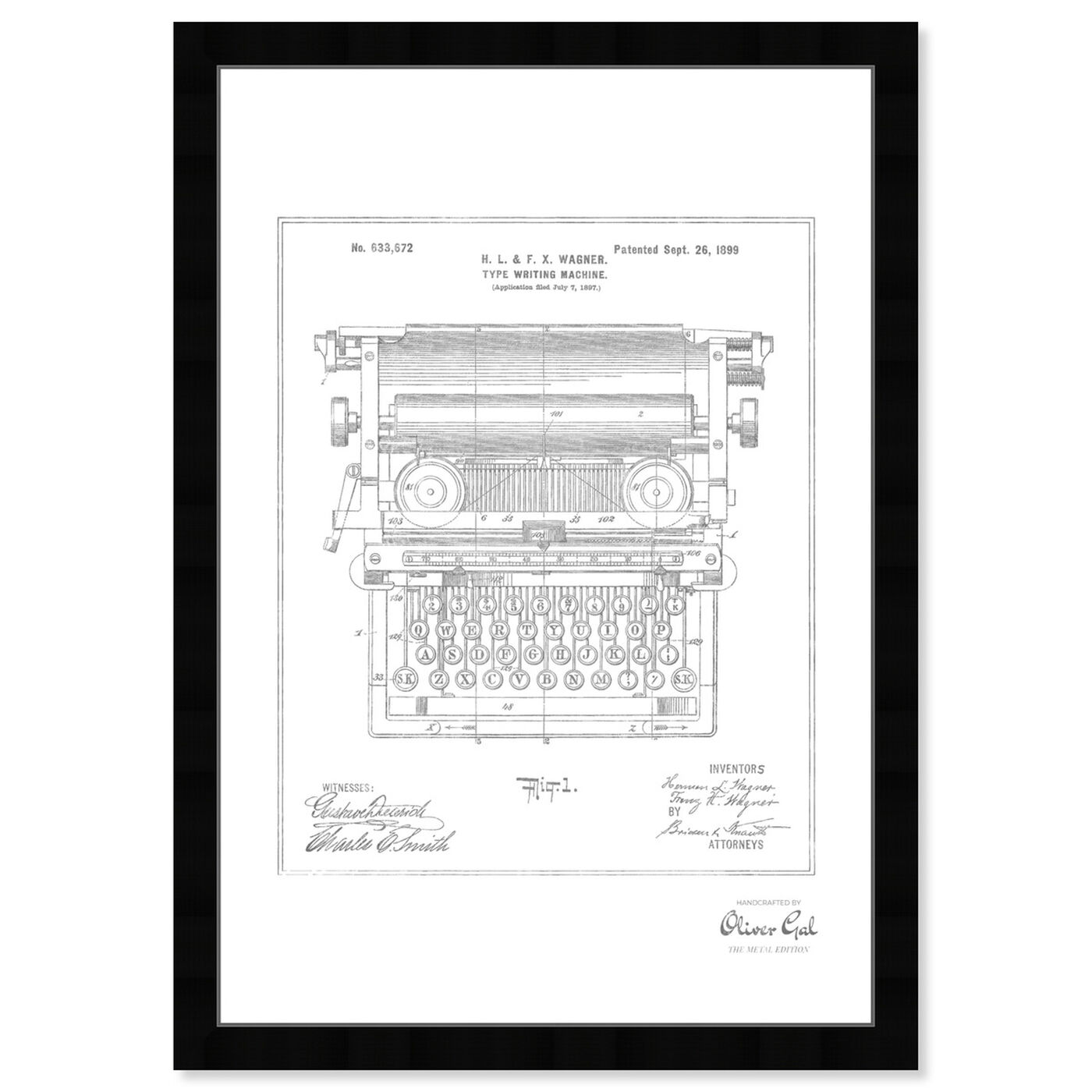 Front view of Type Writing Machine 1899, Silver Foil featuring people and portraits and professions art.