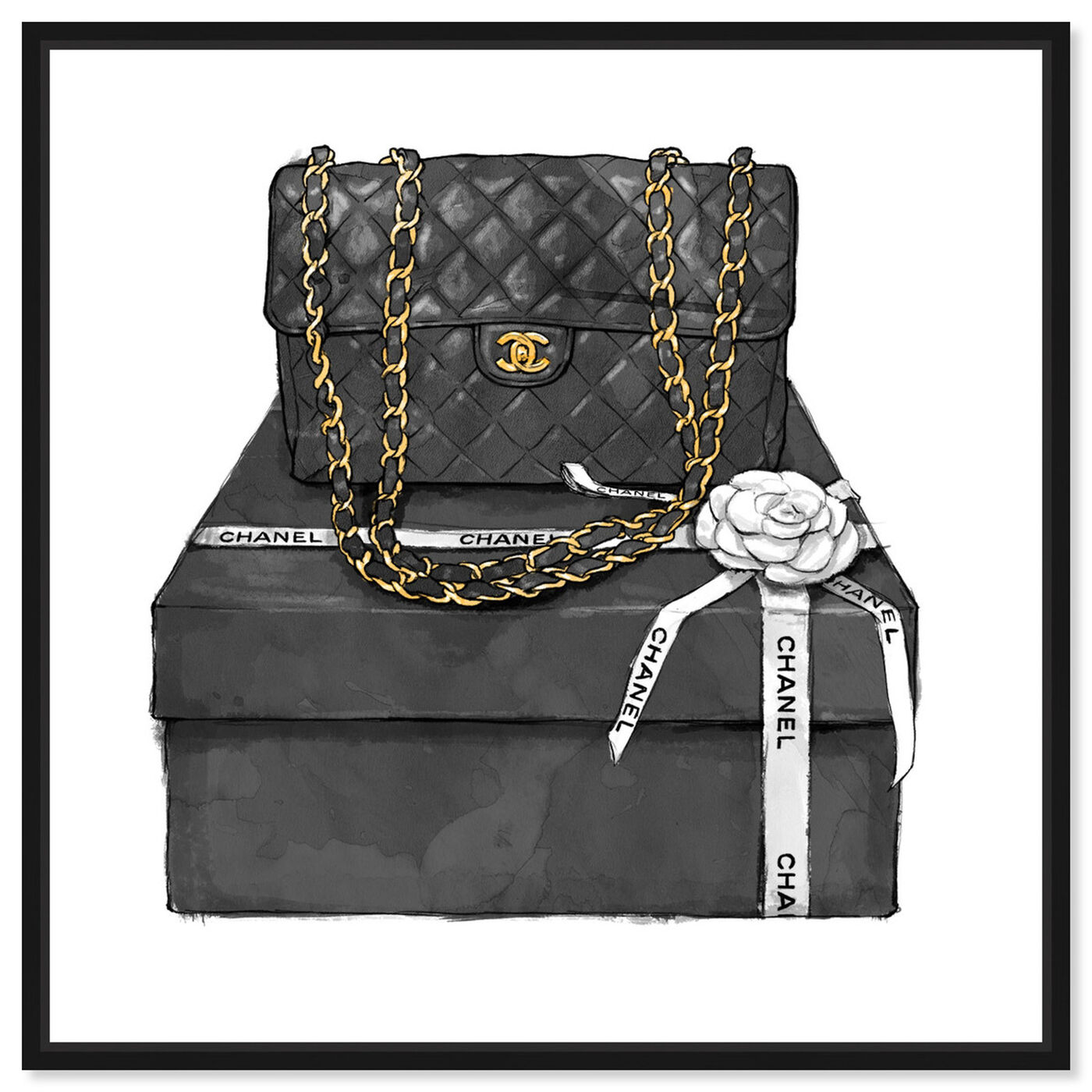 Oliver Gal 'Boxed Beauty' Fashion and Glam Wall Art Framed Canvas Print Handbags - Black, Gold - 40 x 40