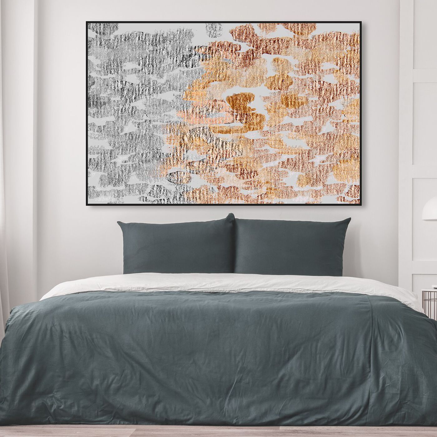 Hanging view of Rose Gold Vs Platinum featuring abstract and geometric art.