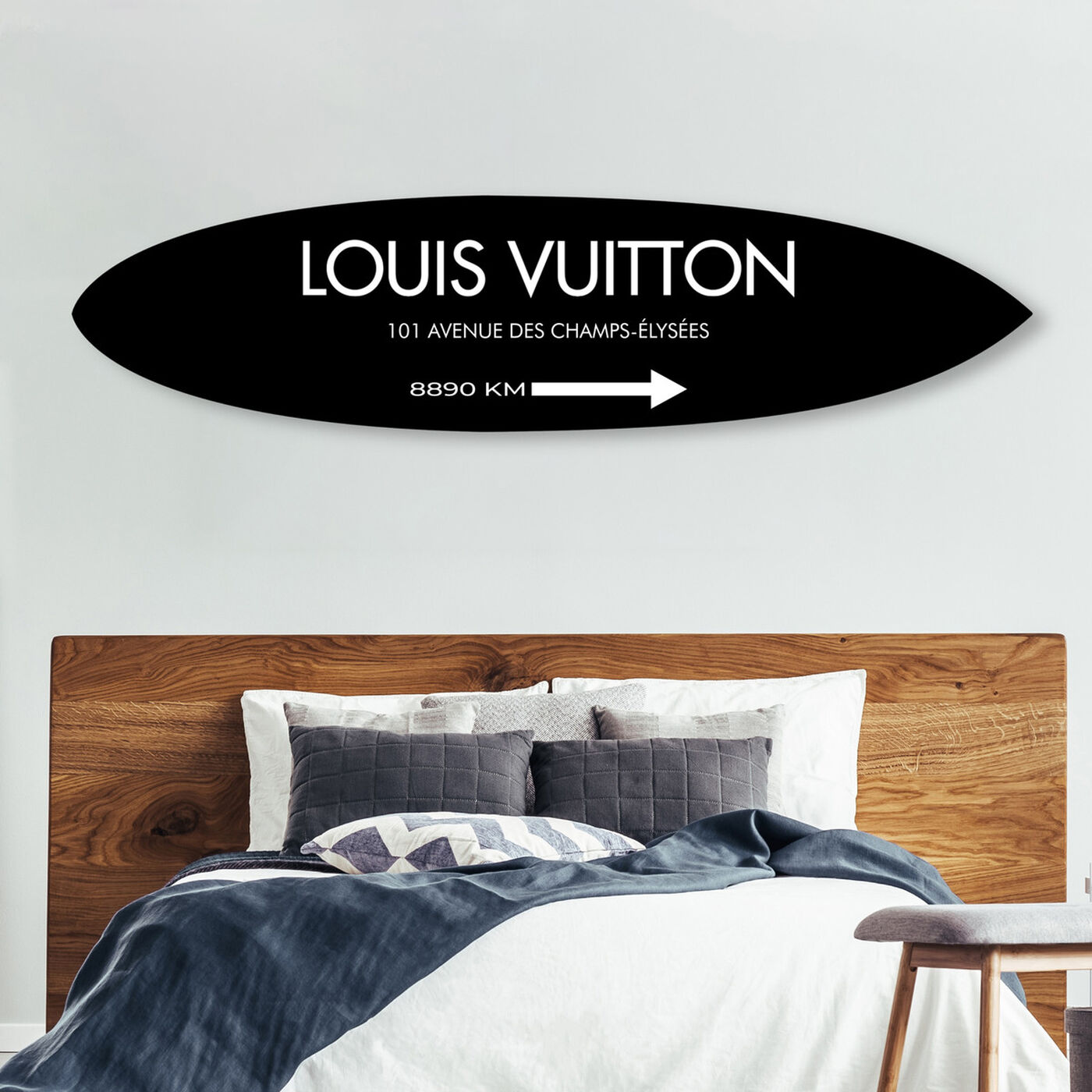 French Minimalist Surfboard BW  Fashion and Glam Wall Art by Oliver Gal