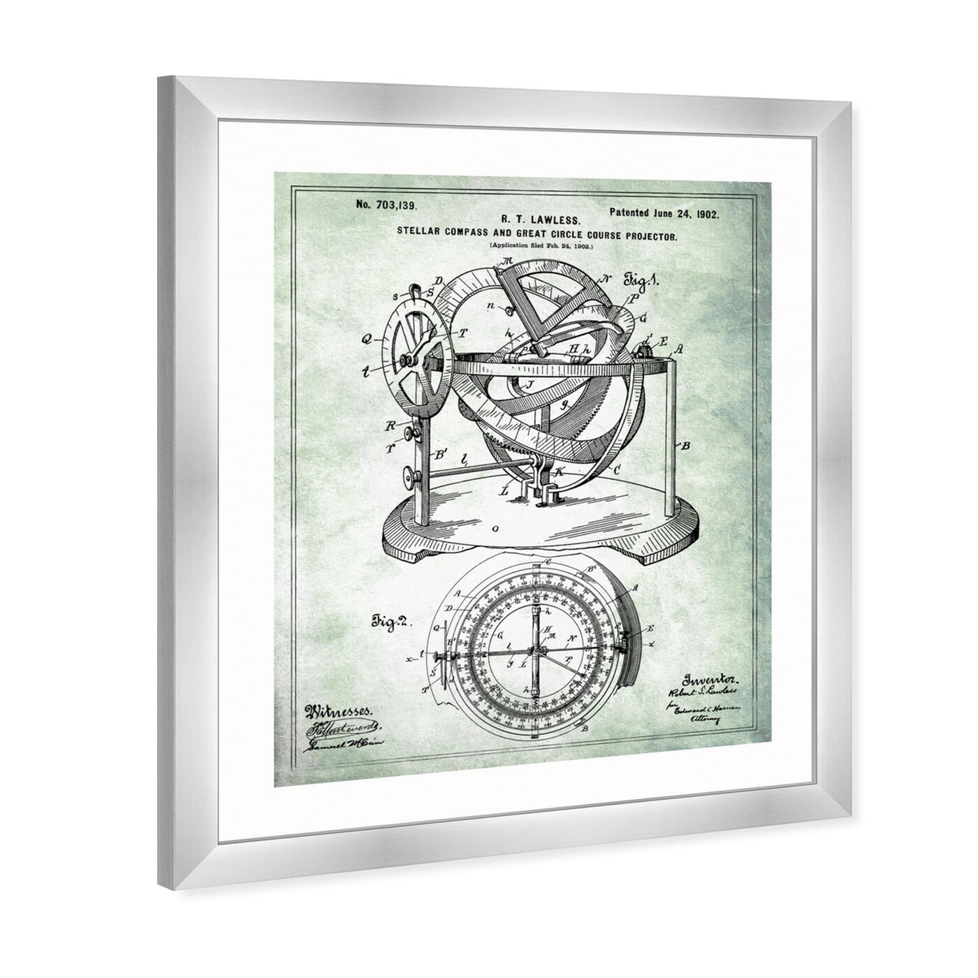 Angled view of Stellar Compass 1902 featuring nautical and coastal and nautical terms art.