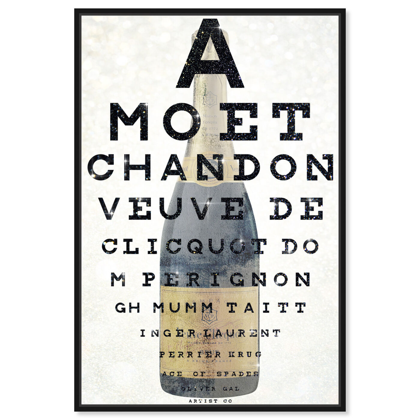 Front view of Champagne Eye Chart featuring drinks and spirits and champagne art.