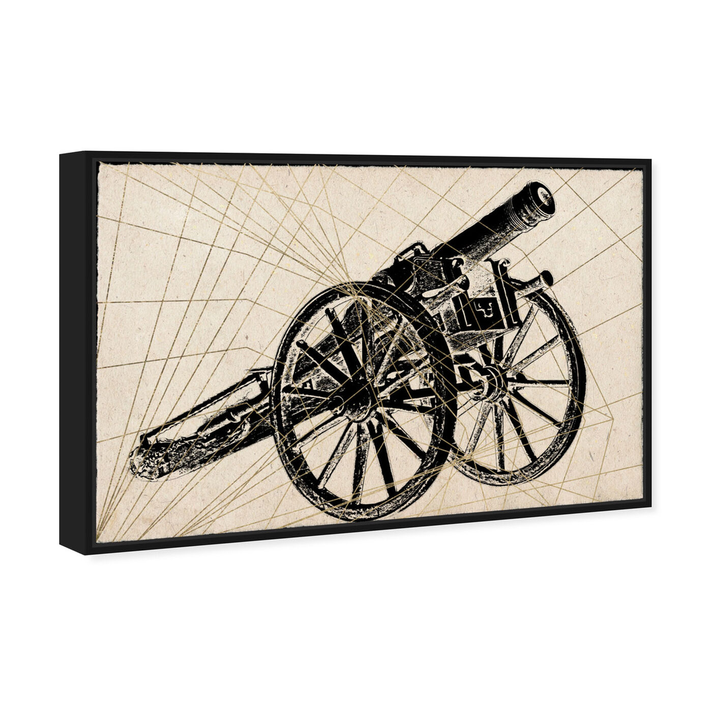 Angled view of Cannon Print featuring symbols and objects and nautical terms art.