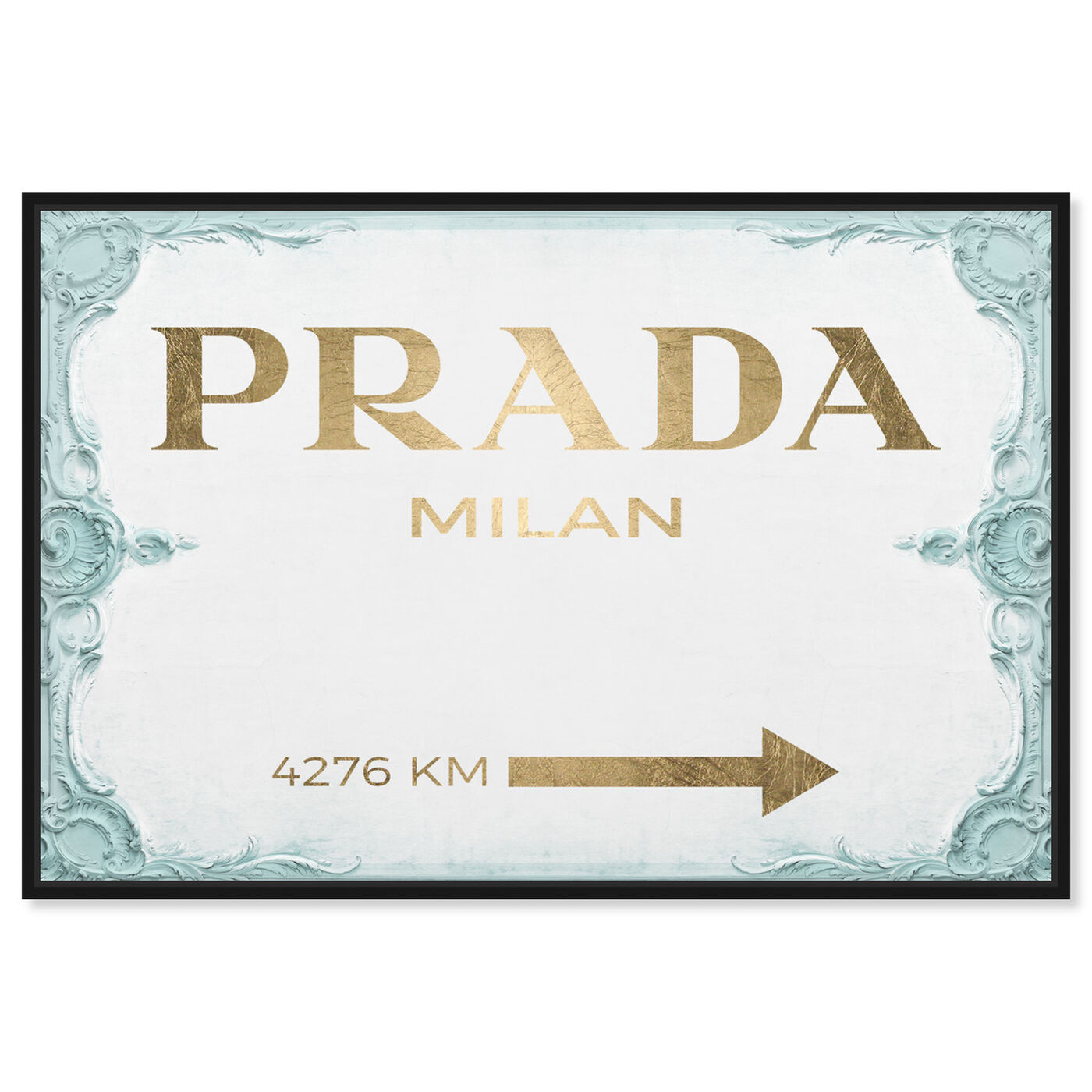 Front view of Milan Sign Aqua Gold featuring fashion and glam and road signs art.